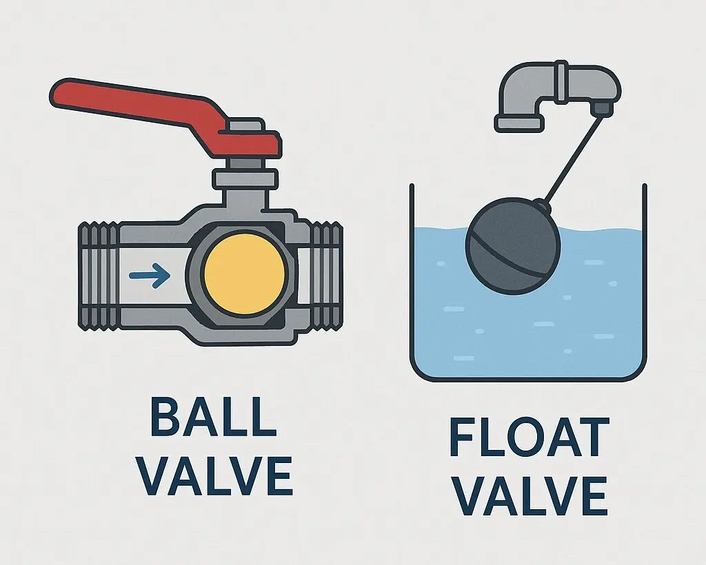 image of a ball valve and float valve adjacent to one another